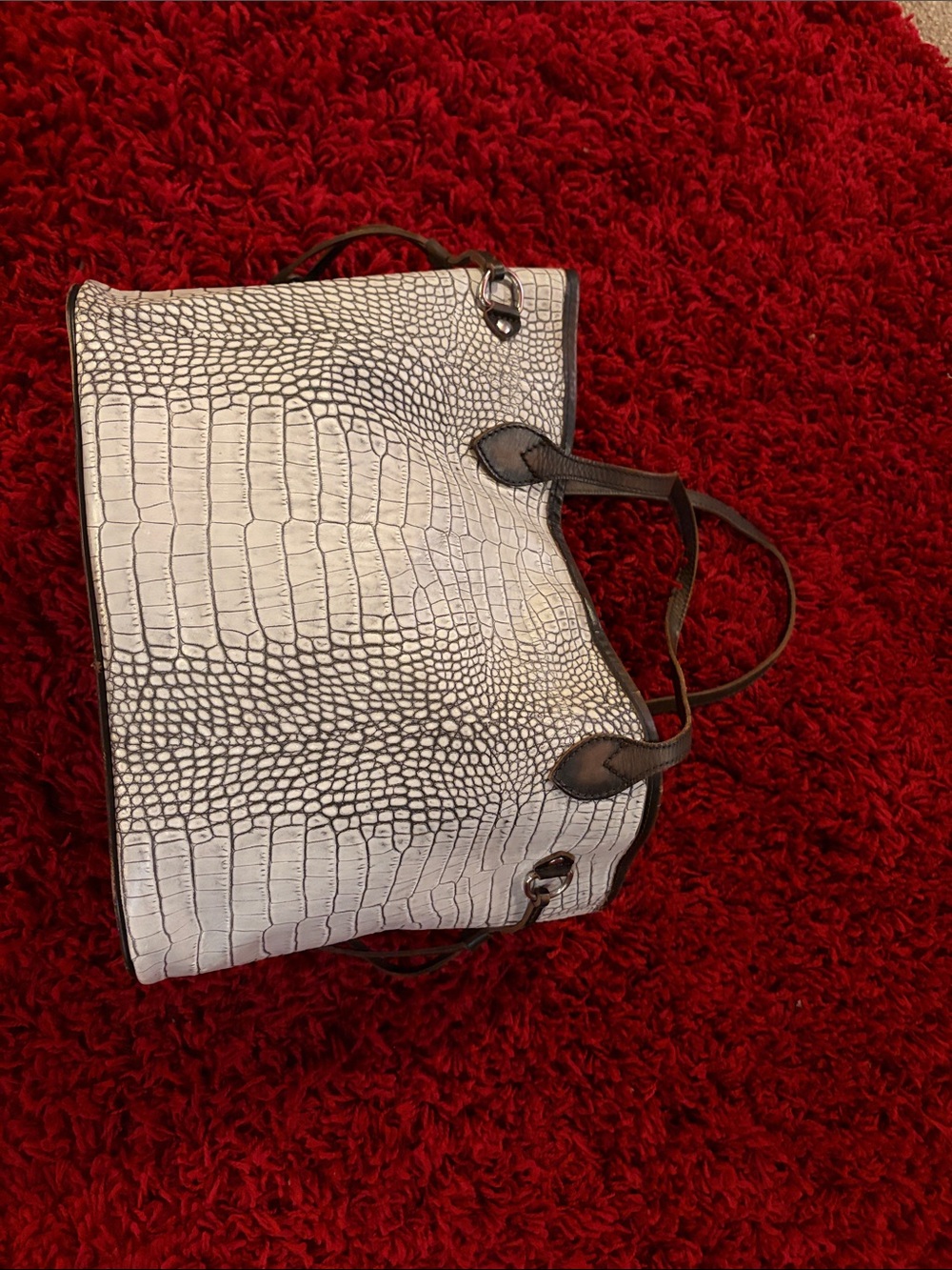 Freebird by Steven White Croc-Embossed Tote with Brown Trim